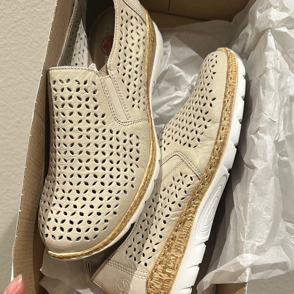 Chic Beige Perforated Slip-On Shoes